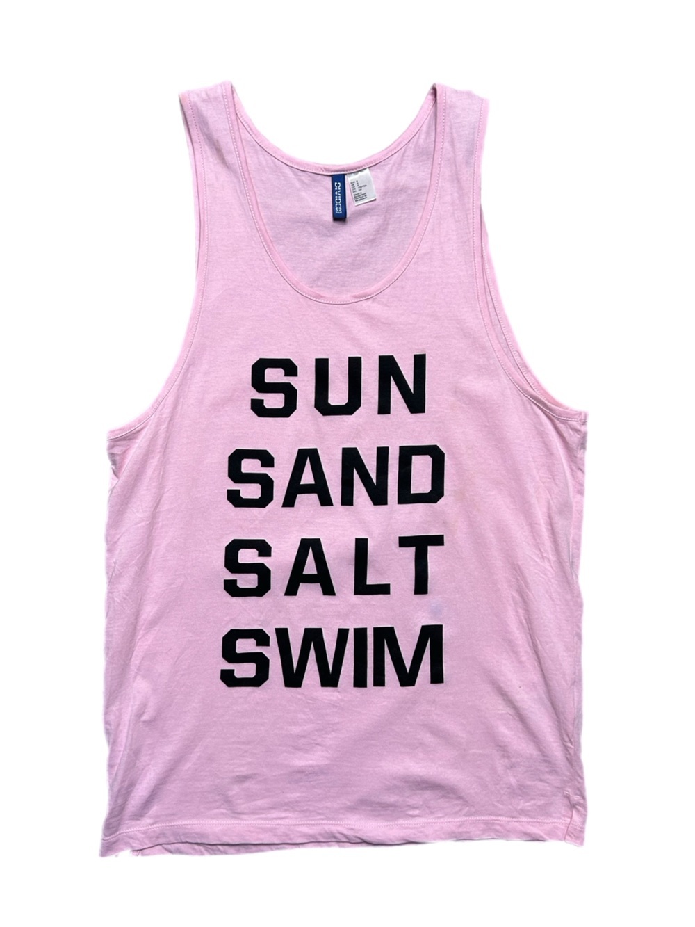 H&M Pink Men's Graphic Swim Tank with Black Text